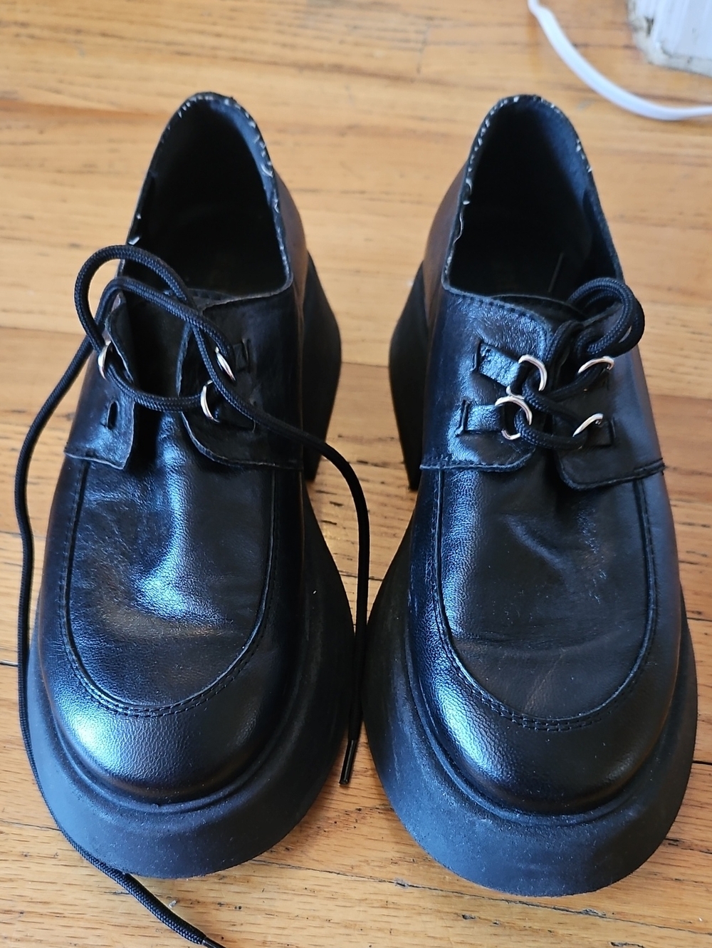 Maeve Black Leather Platform Derby Shoes